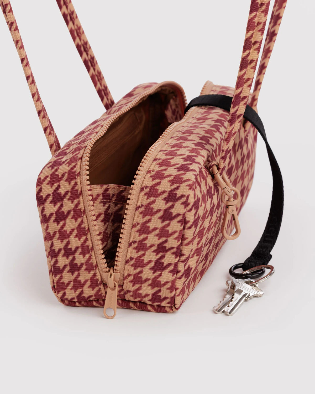 Baggu - Small Nylon Bowler Bag | Tan Houndstooth