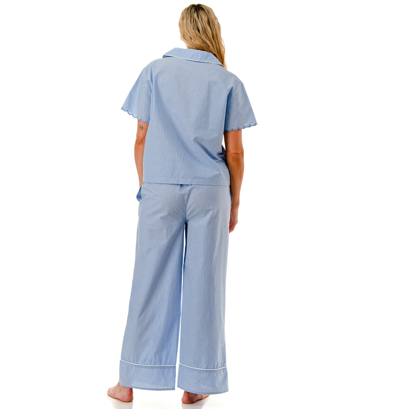 Scalloped Stripe Pant Set | Blue