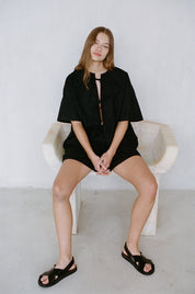 a.ren - Cotton Front Tie Top | Black