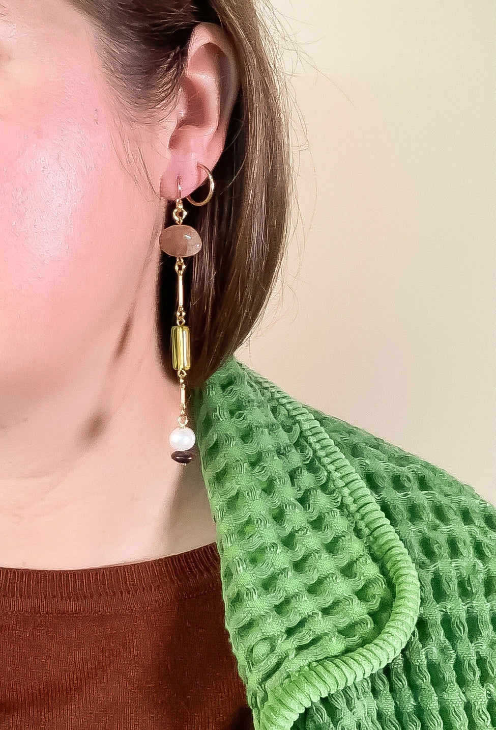 Michelle Starbuck - Composition Earrings | Sunstone, Pearl, Mahogany Obsidian, Glass