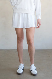 ELLE GREY - French Terry Cotton Drawstring Shorts | White