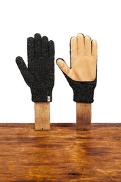 Upstate Stock - Upcycled Ragg Wool Full Glove with Deerskin Grip | Black Melange