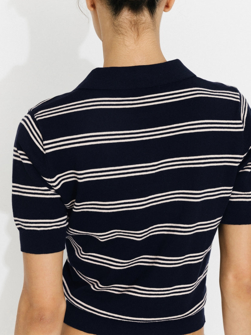 CUBIC - Striped Cropped Polo | Navy