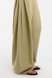 CUBIC - Wide-Leg Tapered Tailored Trousers | Khaki