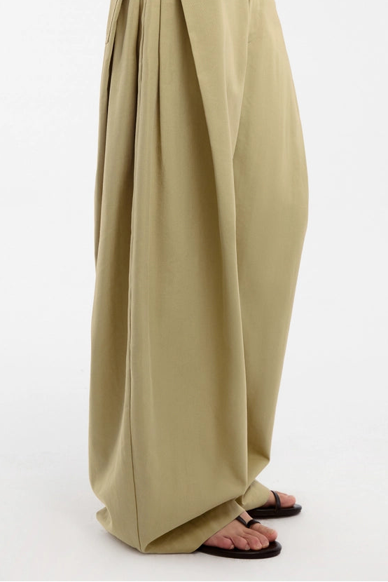 CUBIC - Wide-Leg Tapered Tailored Trousers | Khaki