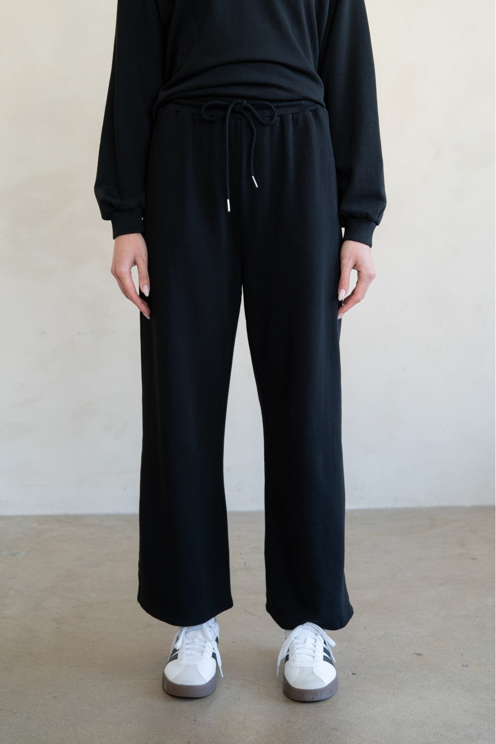ELLE GREY - French Terry Drawstring Wide Leg Lounge Pant | White