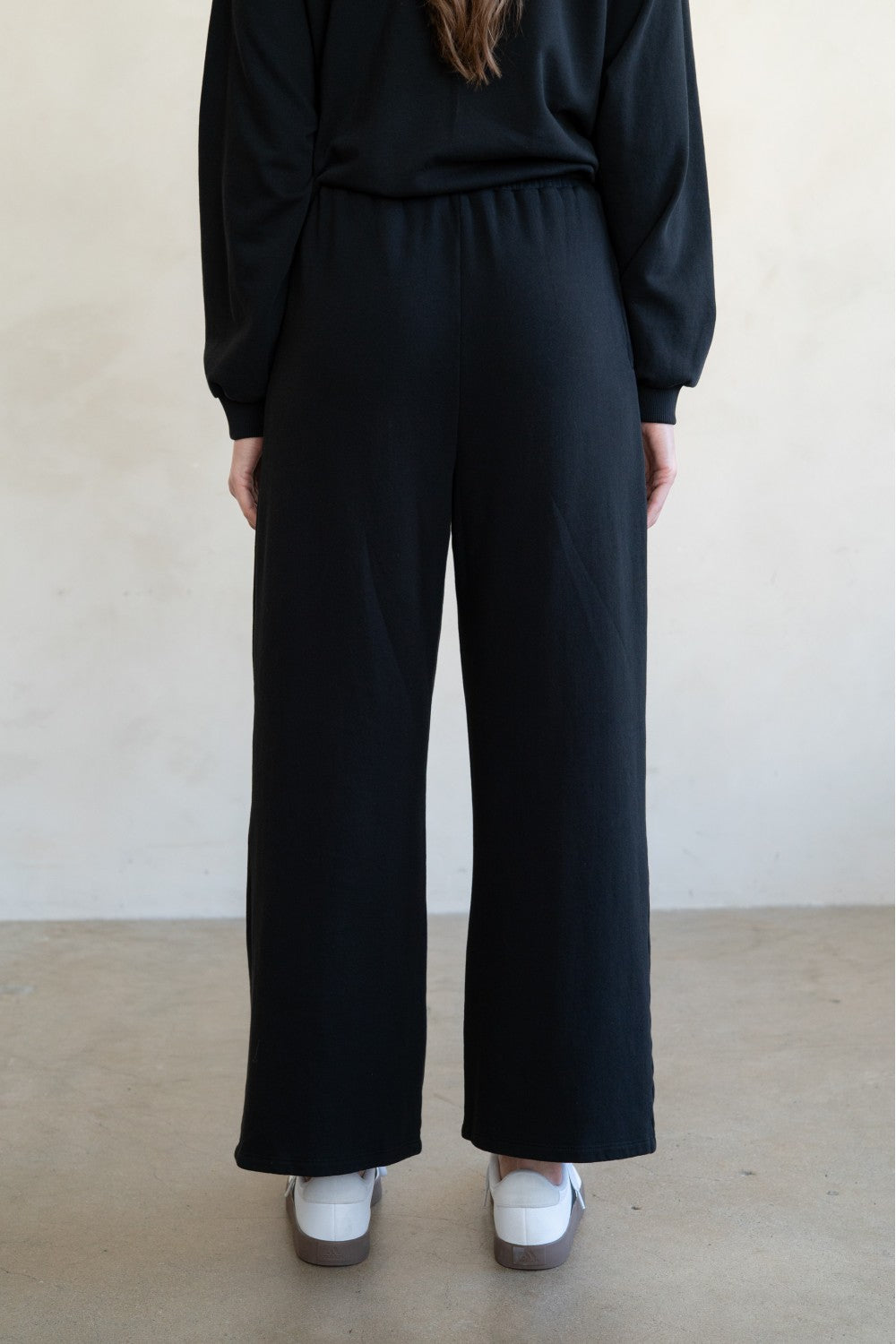 ELLE GREY - French Terry Drawstring Wide Leg Lounge Pant | White