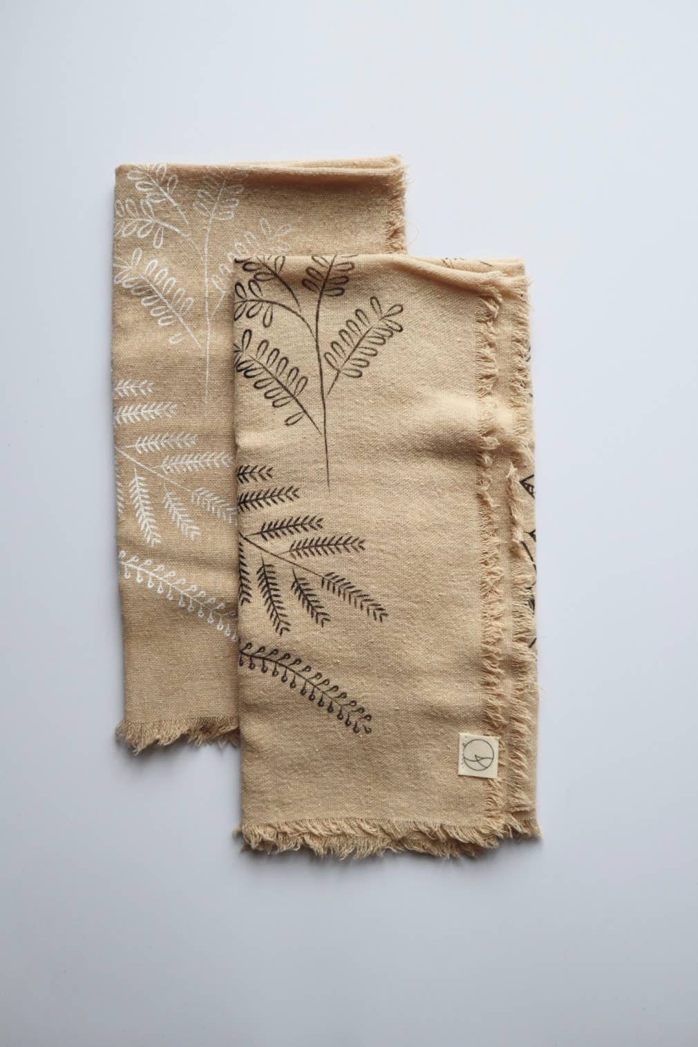 Eco Raw Studio - Botanical Print Naturally Raw Silk Bandana | Oatmeal with Black Ink