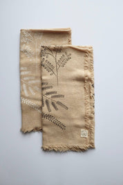 Eco Raw Studio - Botanical Print Naturally Raw Silk Bandana | Oatmeal with Black Ink