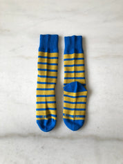 Billy Bamboo - Makino Pop Stripe High Socks | Olive Indigo