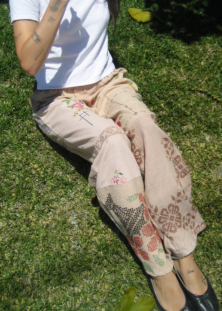 American Recycled Clothing - Embroidered Pieced Pant