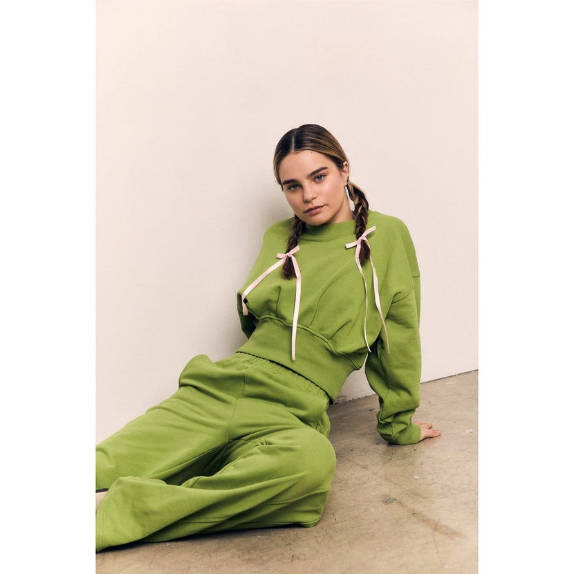 Blank Lab - Organic Cotton Terry Cropped Balloon Sweatshirt | Peridot