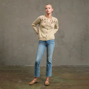 RAISONNEL - Embroidered Bead Detail Knit Cardigan | Beige