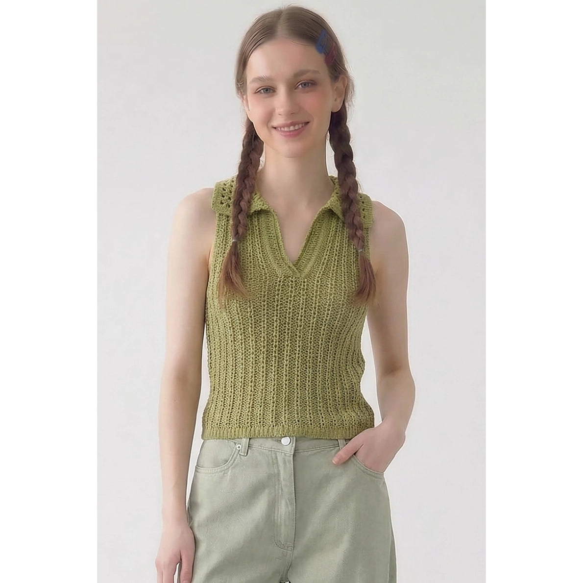The Blank Lab - Summer Knit Halter Tank | Olive