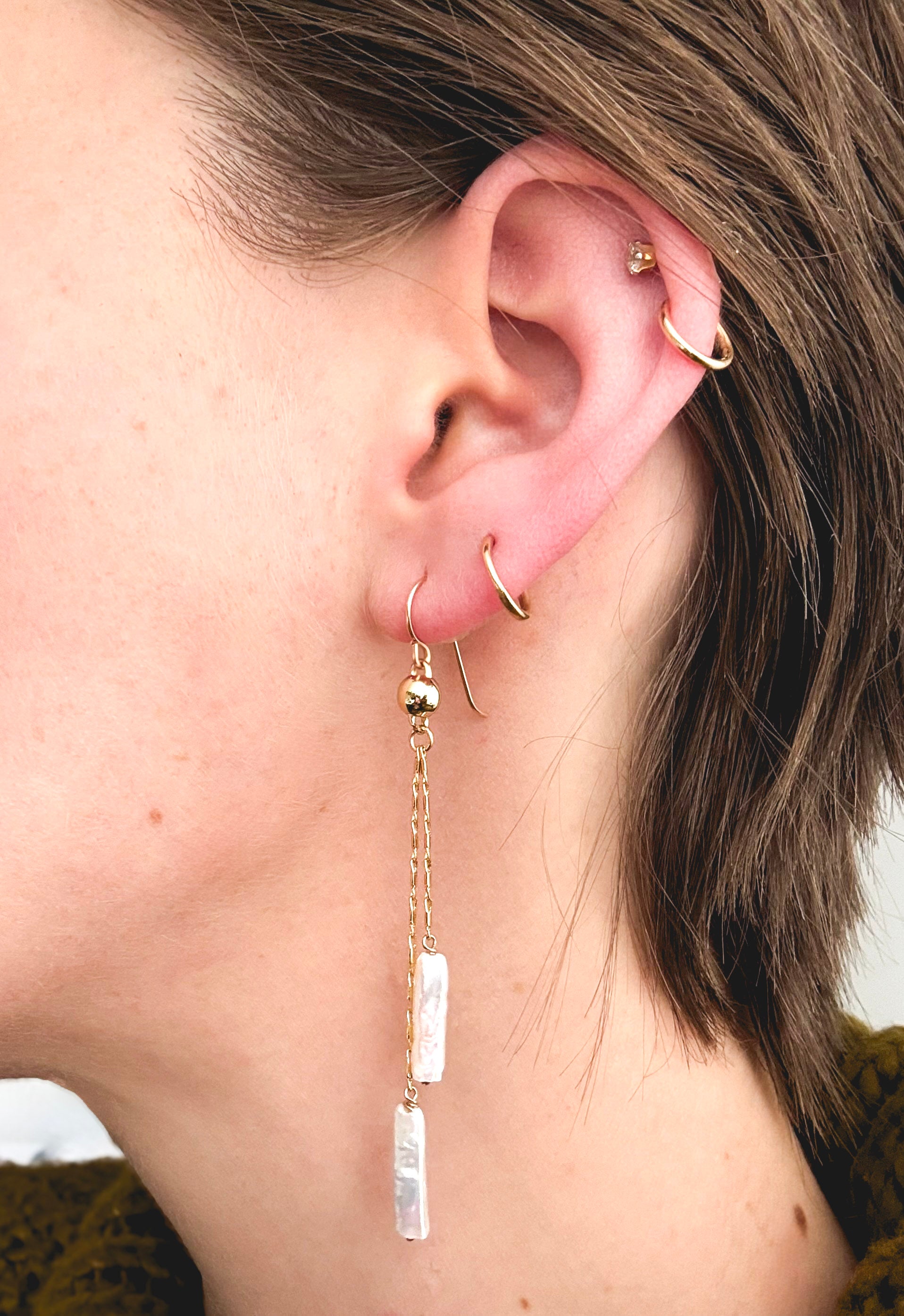 Made Community - Stick Pearl Chain Drop Earring