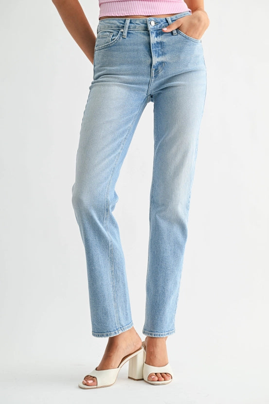 Just Black Denim - Mid Rise Stovepipe Straight Leg Denim | Light Denim