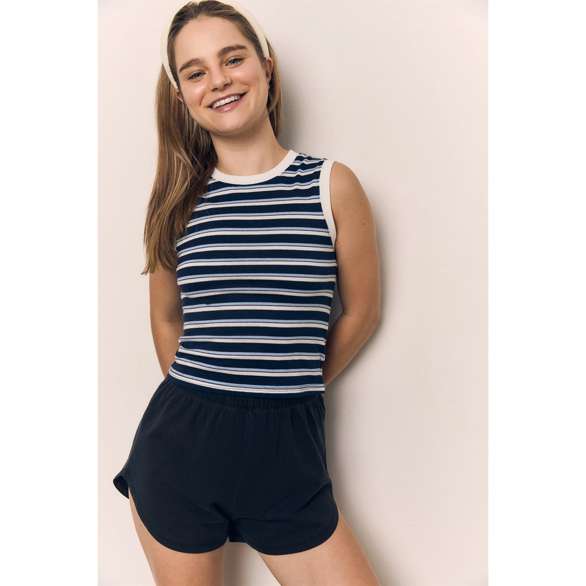 The Blank Lab - Throwback Striped Cotton Tank | Navy