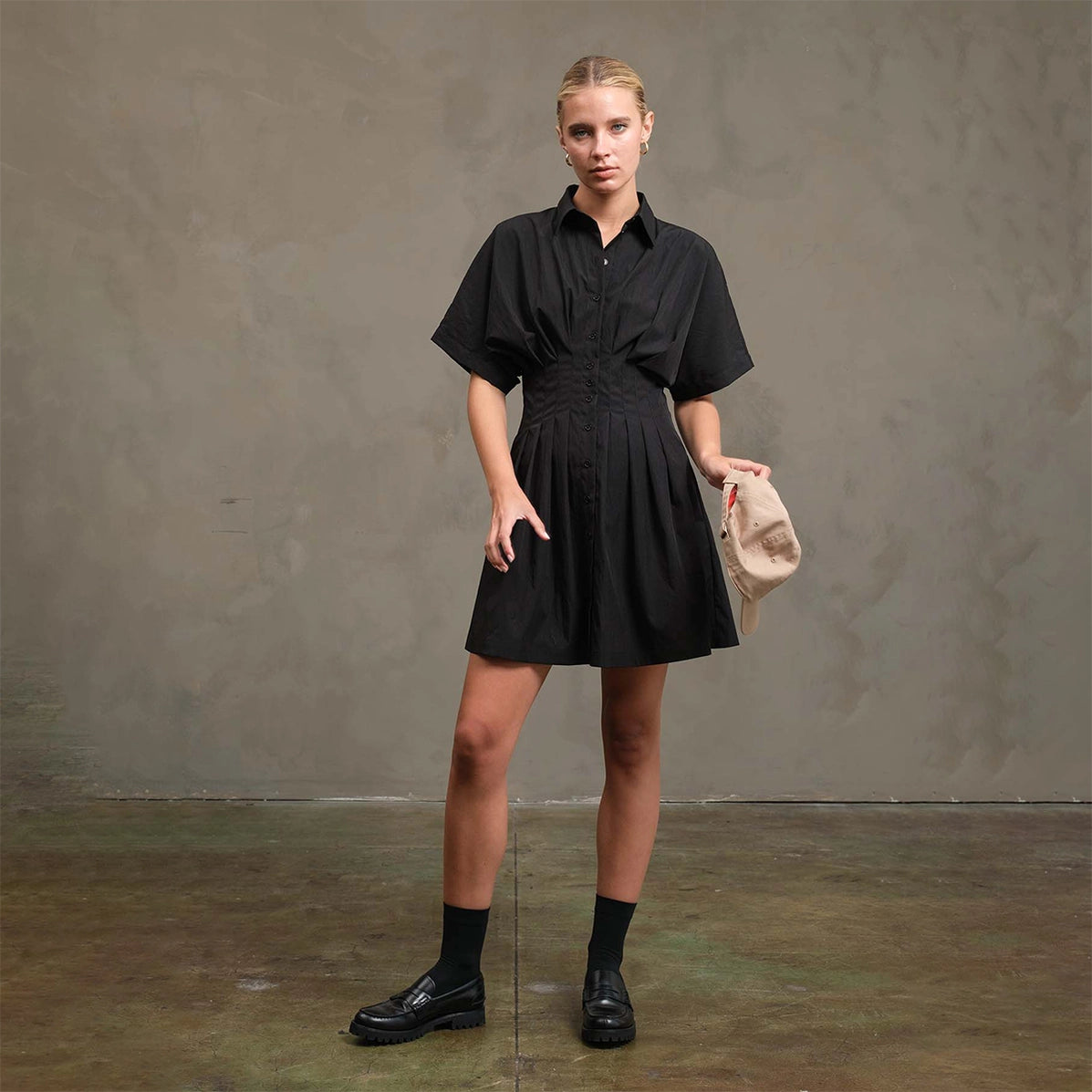 RAISONNEL - Wide Pintuck Shirt Dress | Black
