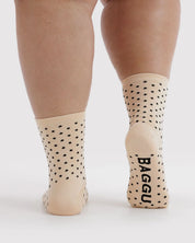 Baggu - Crew Sock | Micro Cream and Black Polka Dot