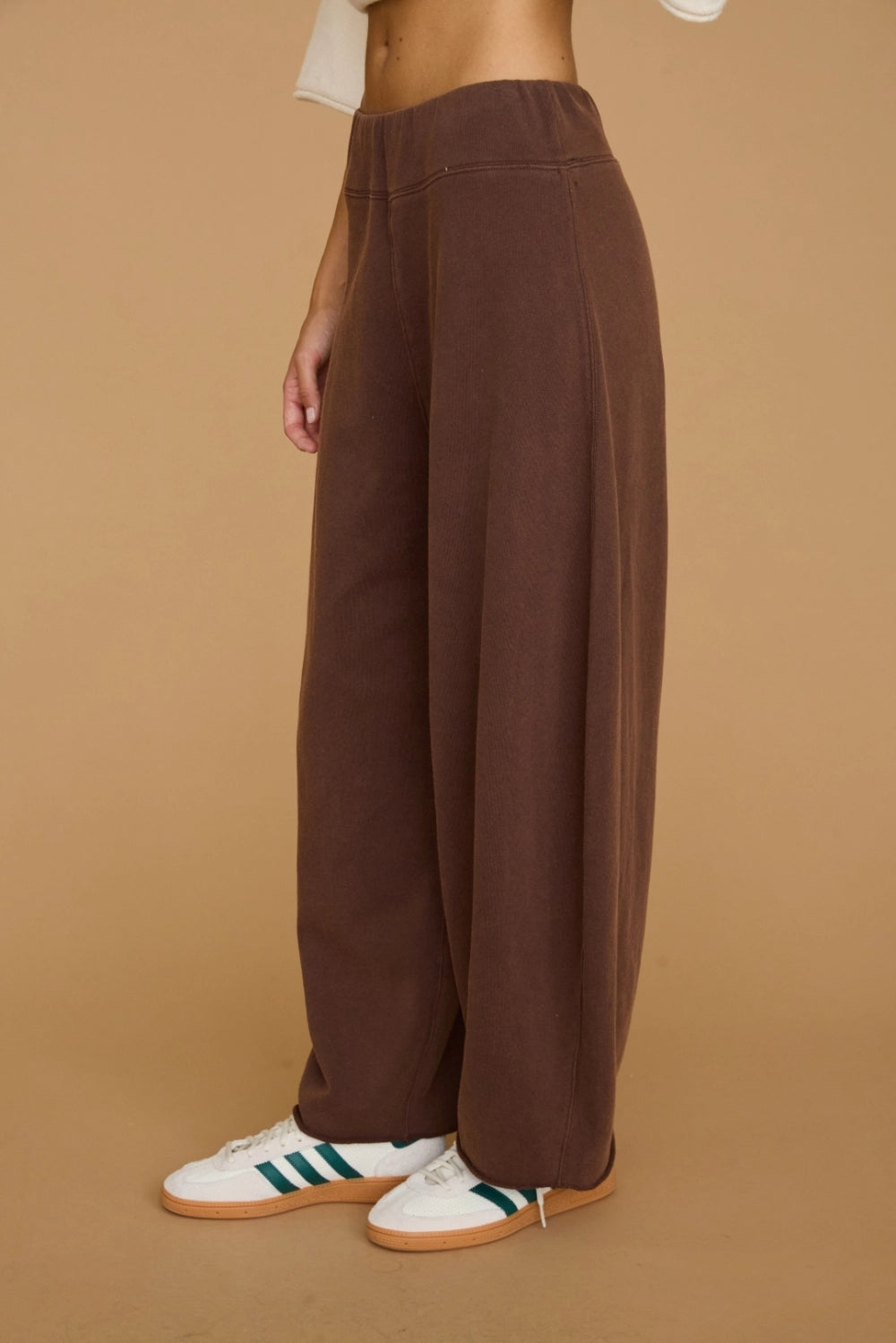 Dottie Dottié Garage - Washed Ribbed Knit Pull On Barrel Leg Pants | Brown