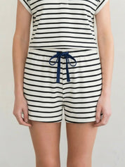 ELLE GREY - Striped Drawstring Short | Navy Stripe