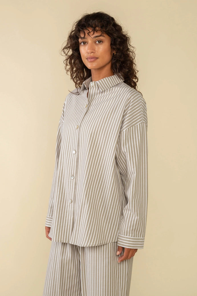 NLT - Delano Striped Oversized Button Down Shirt | Olive & Ivory