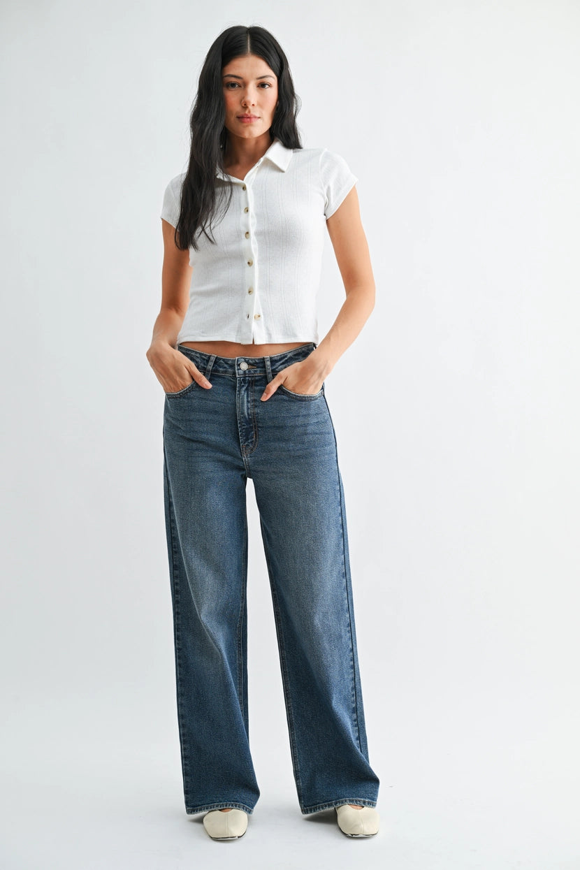 Just Black Denim - High Rise Full Length Straight Jean | Dark Denim