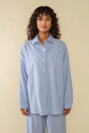 NLT - Delano Striped Oversized Button Down Shirt | Sky & Ivory (Extended Sizes)