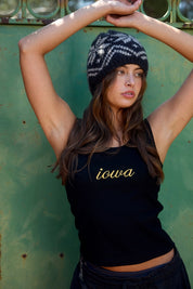 IOWA Embroidered Scoop Neck Tank Top | Black