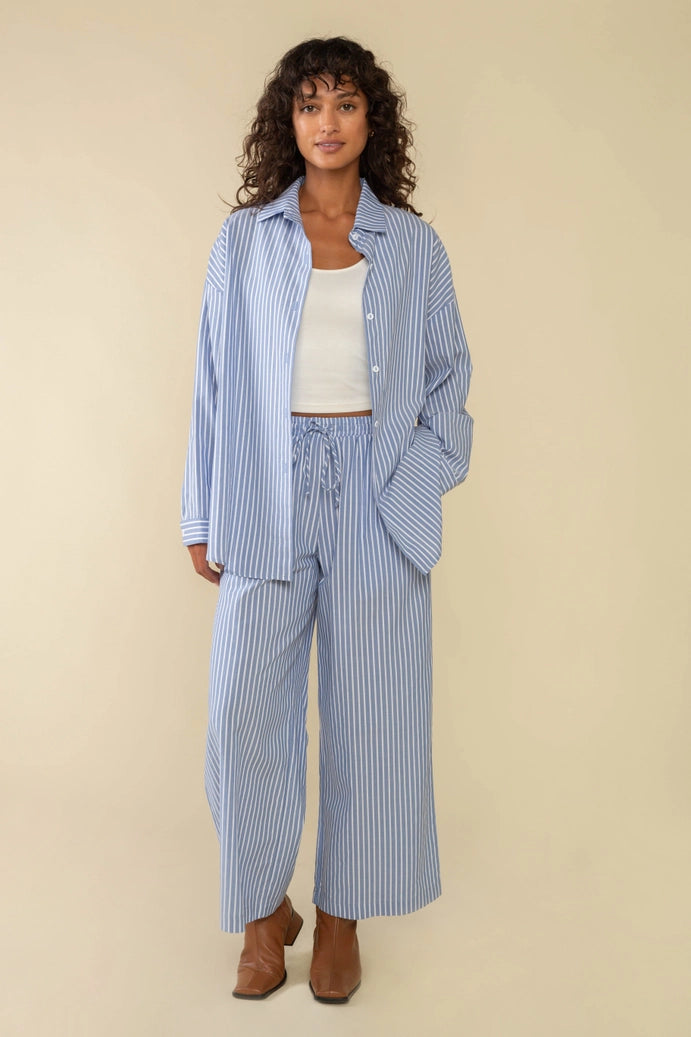 NLT - Delano Striped Oversized Button Down Shirt | Sky & Ivory (Extended Sizes)