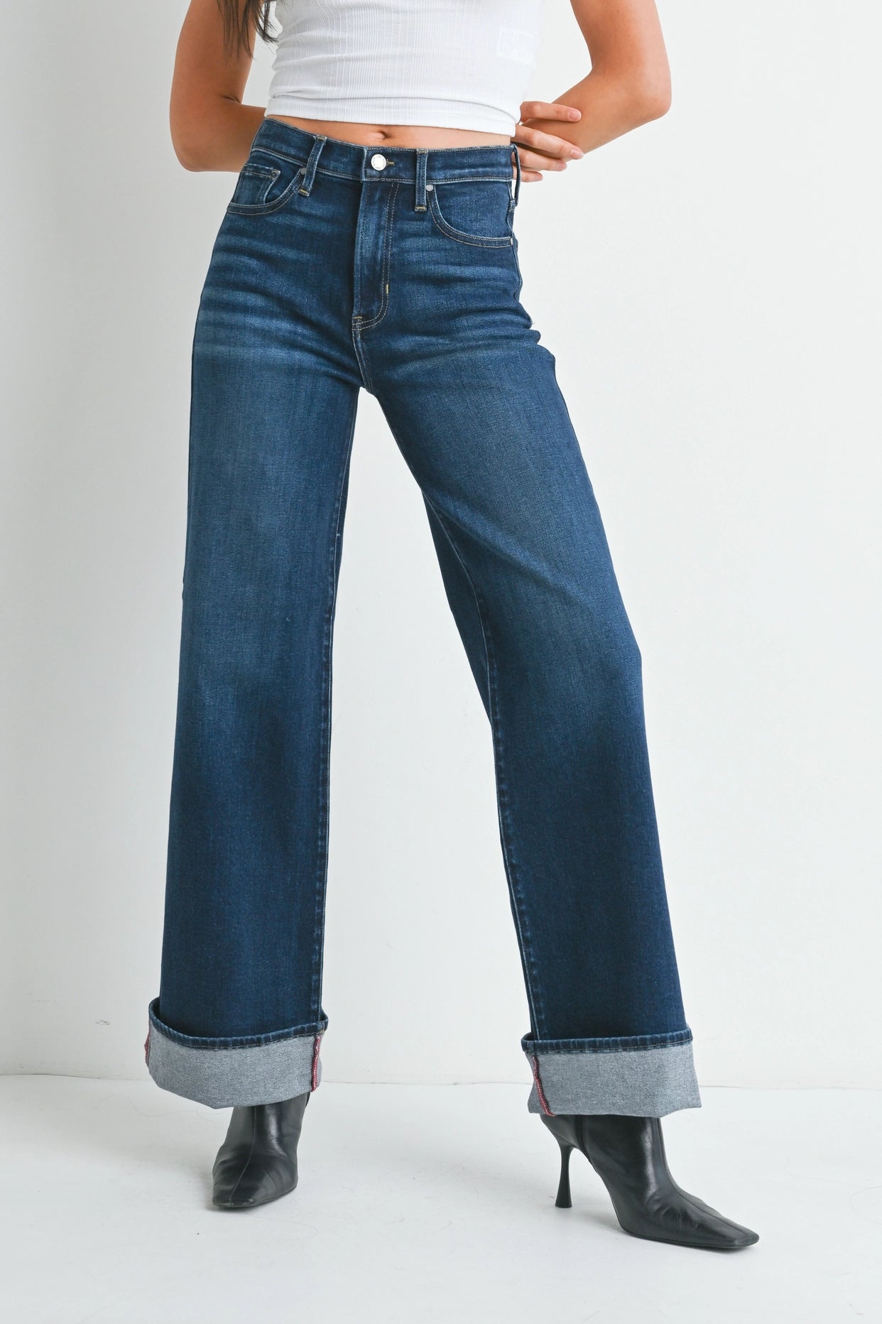 Just Black Denim - Cuffed Palazzo | Medium Denim