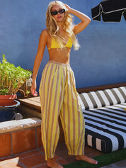 Striped Poplin Pants | Yellow