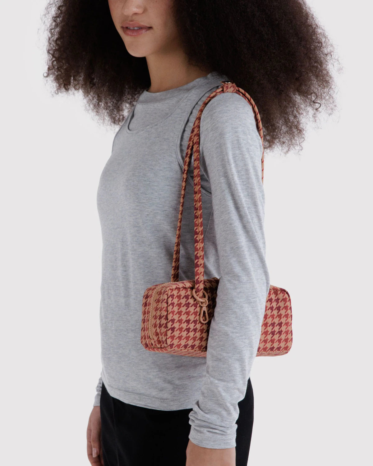 Baggu - Small Nylon Bowler Bag | Tan Houndstooth
