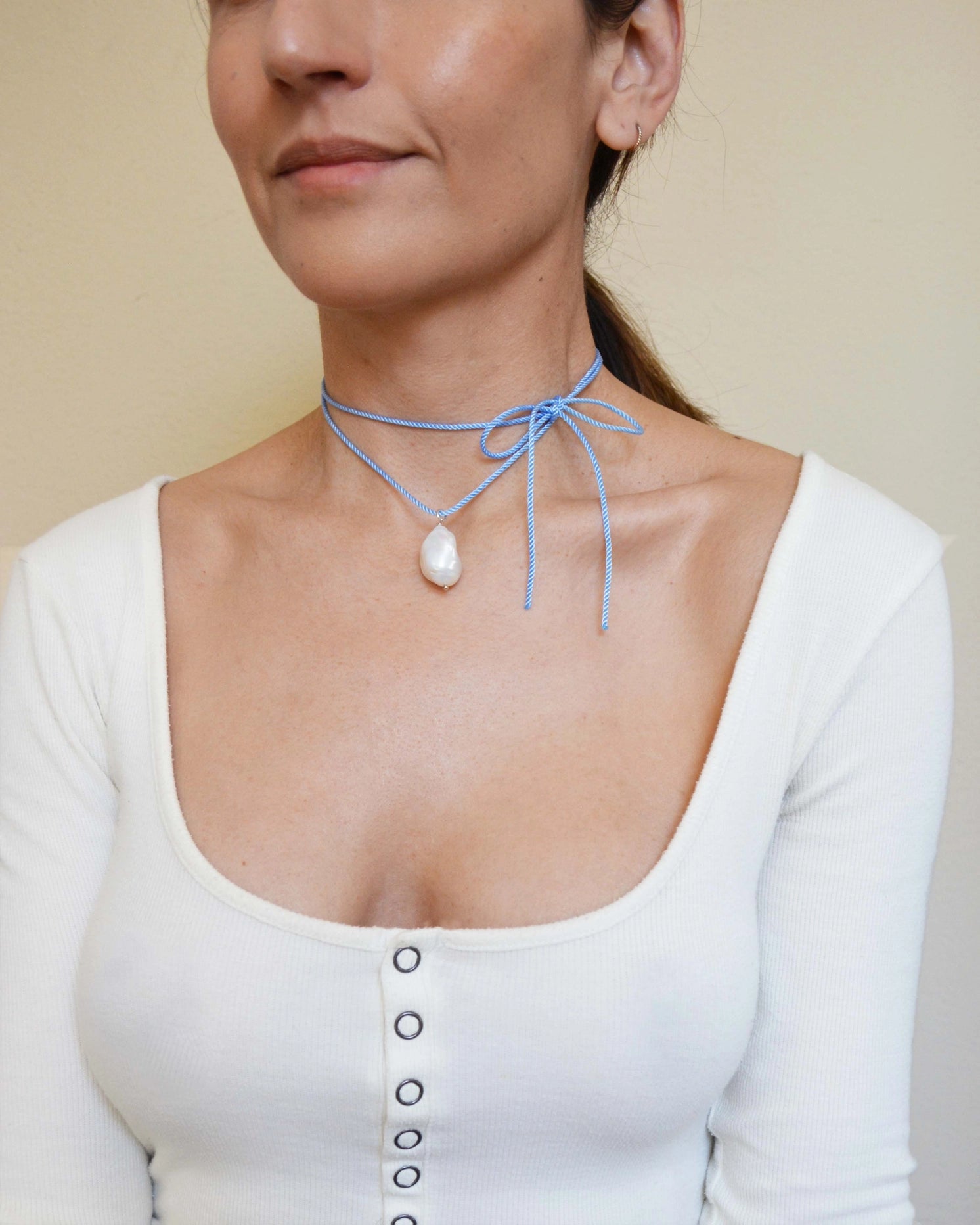 Gem & Blue -  Rope Pearl Necklace | Sky Blue