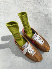 Billy Bamboo - Ribbed Cotton High Socks | Avocado