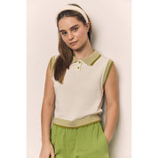 Blank Lab - Collar Contrast Vest | Ivory & Green