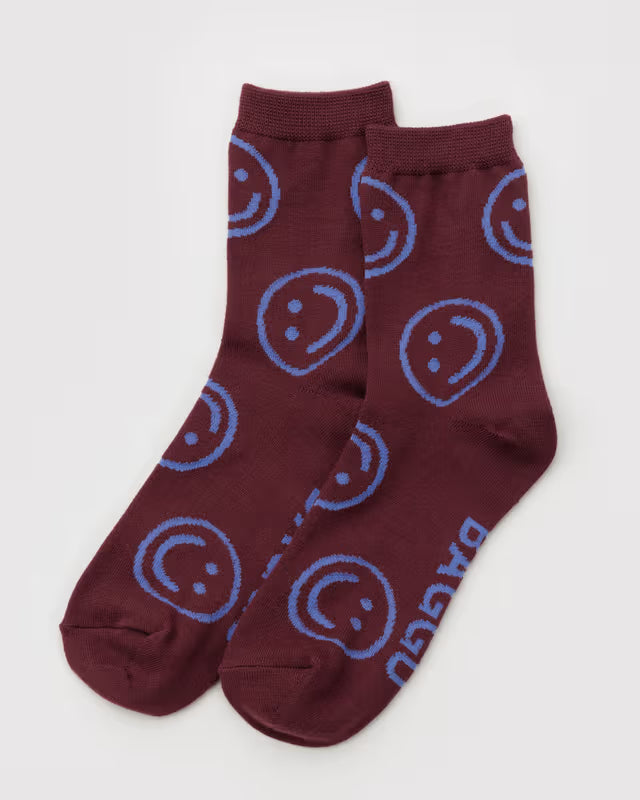 Baggu - Crew Sock | Mahogany Happy