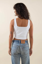 NLT - Square Neck Crop Tank | White