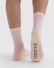 Baggu - Crew Sock | Pink Houndstooth
