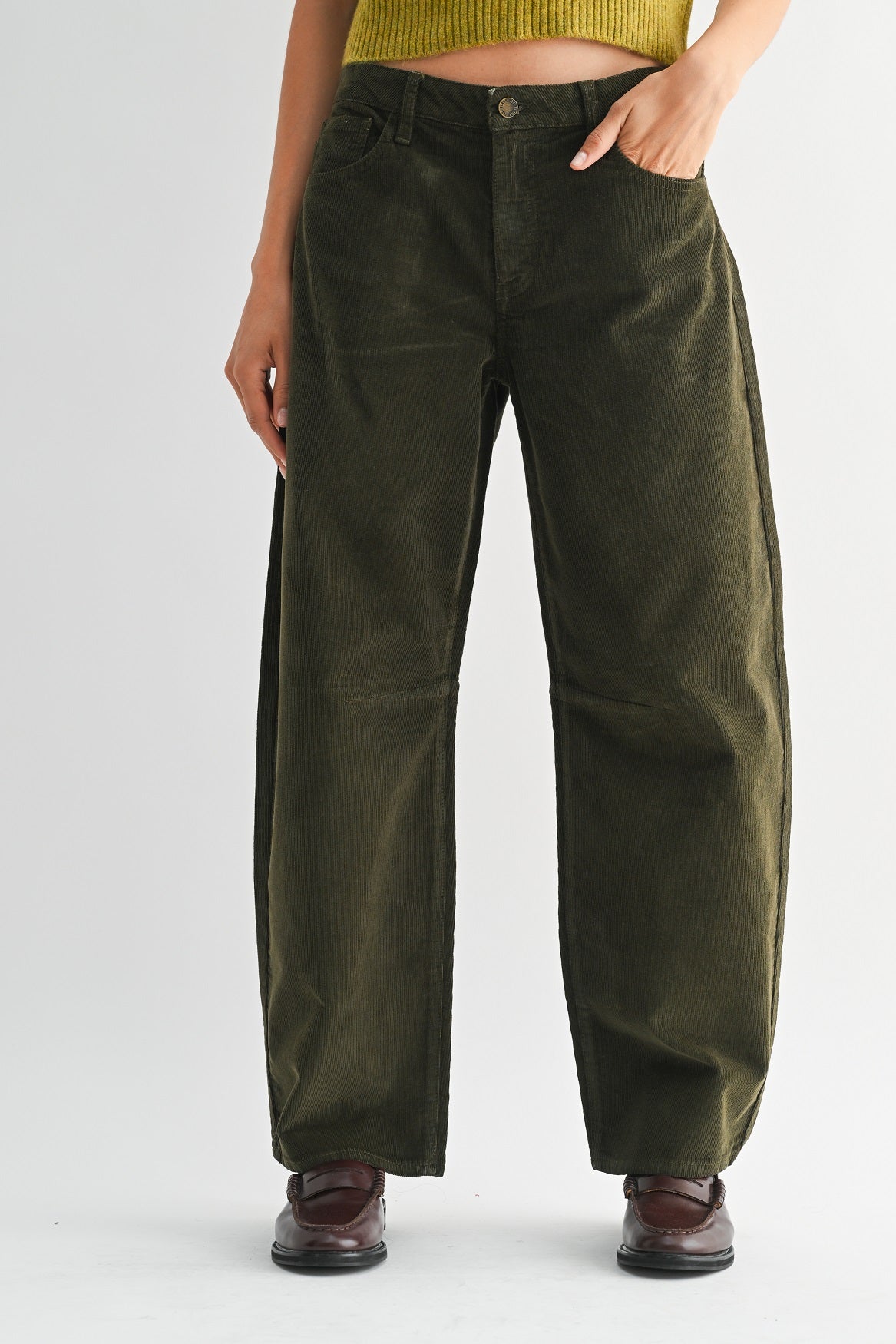 Just Black Denim - Corduroy Barrel Jean | Dark Olive