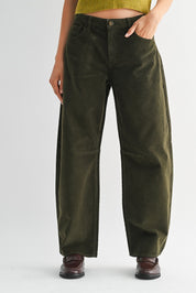 Just Black Denim - Corduroy Barrel Jean | Dark Olive