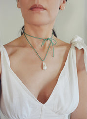 Gem & Blue -  Rope Pearl Necklace | Sage Green
