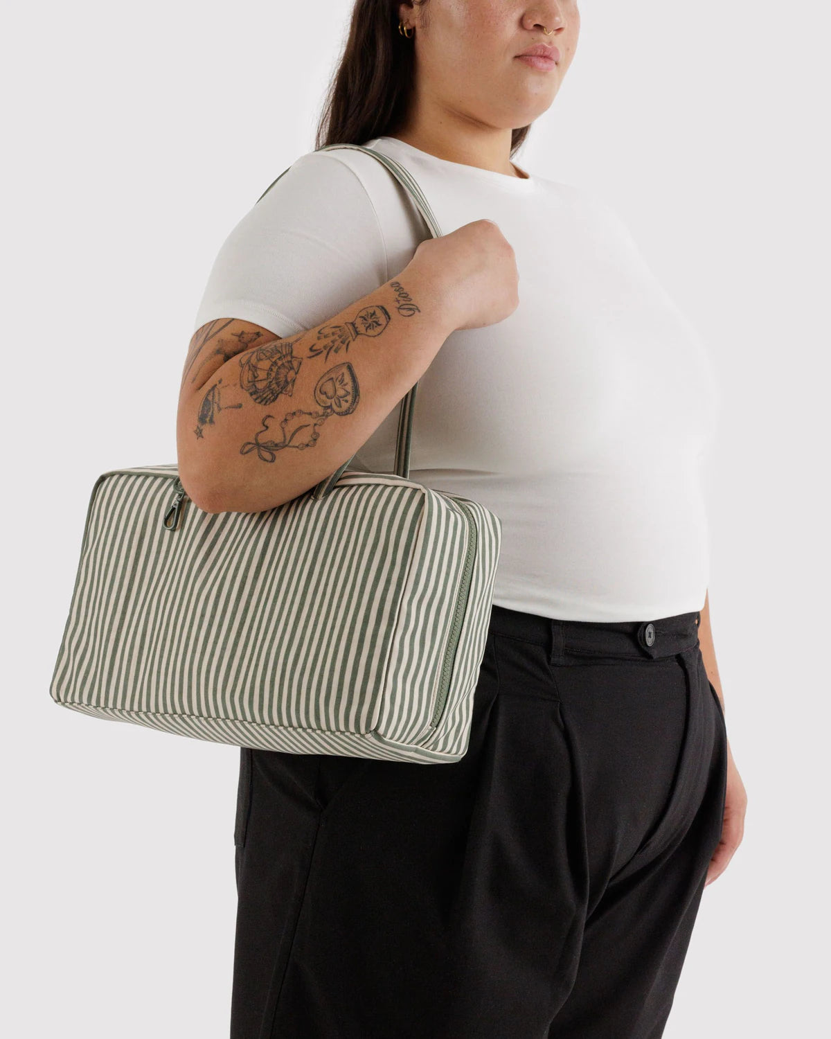 Baggu - Medium Nylon Bowler Bag | Sage Stripe