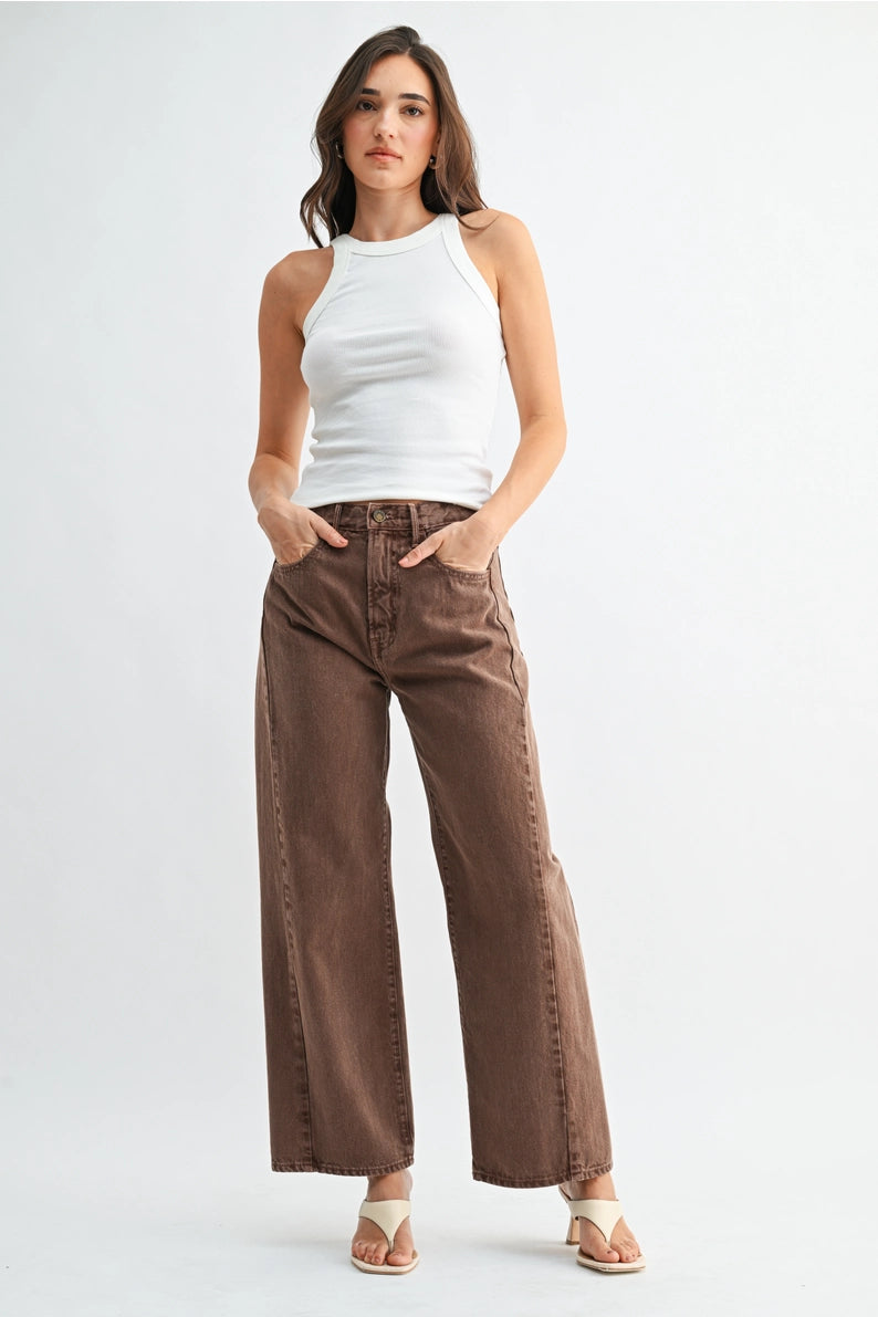 Just Black Denim - HR Twist Seam Barrel Jean | Vintage Brown