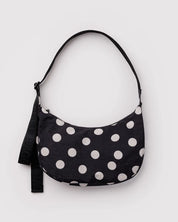 Baggu - Medium Nylon Crescent Bag | Black And Cream Polka Dot