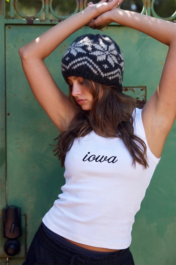 IOWA Embroidered Scoop Neck Tank Top | White