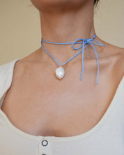 Gem & Blue -  Rope Pearl Necklace | Sky Blue