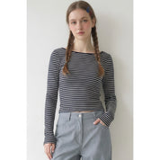 The Blank Lab - Lowback Striped Long Sleeve Top | Navy