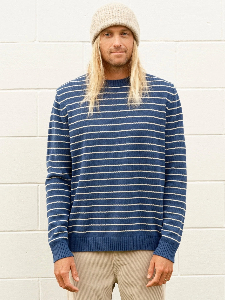 Mollusk - Striped Linen Sweater | Navy Stripe
