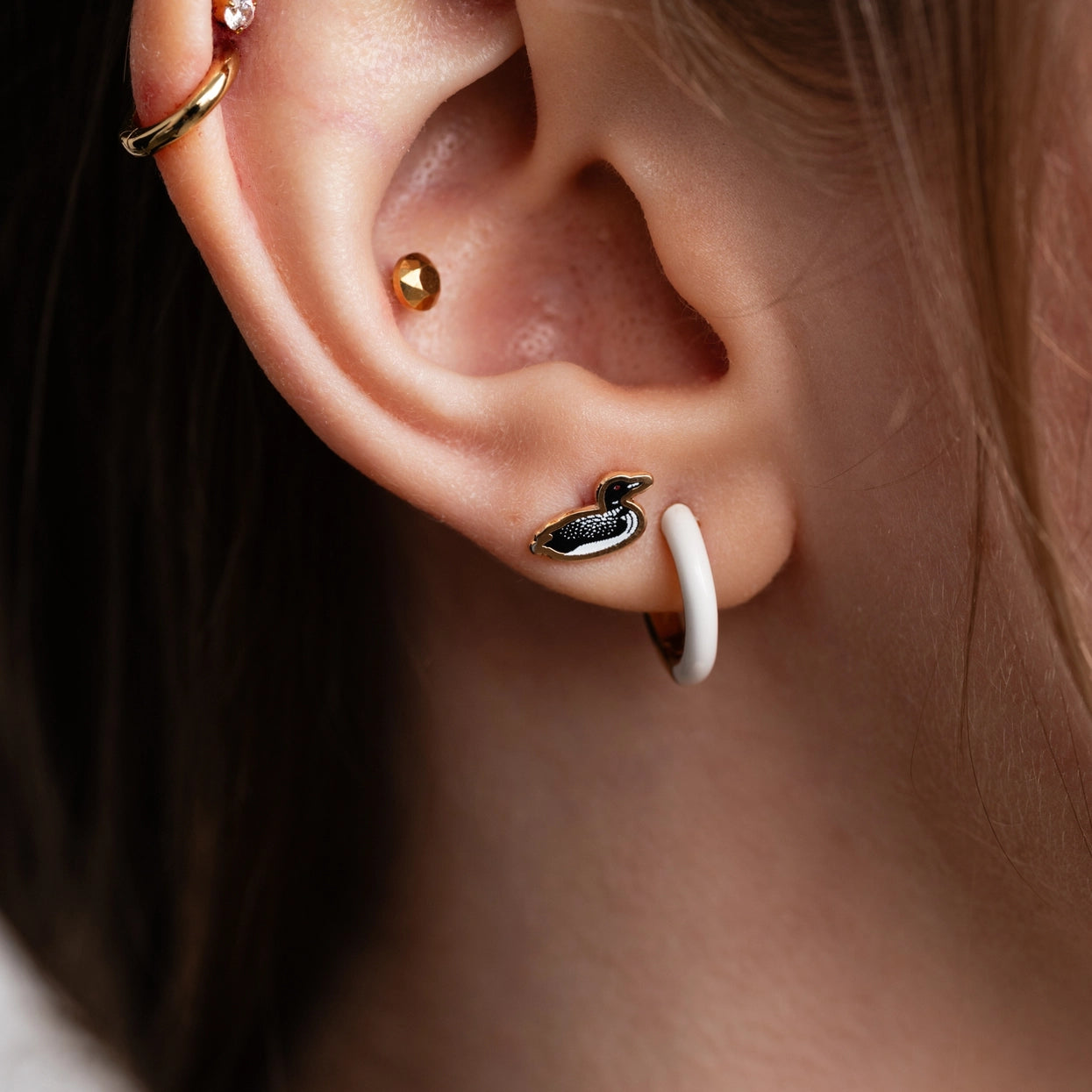 Larissa Loden - Two Tone Reversible Enamel Huggie Hoop Earrings | Black/White